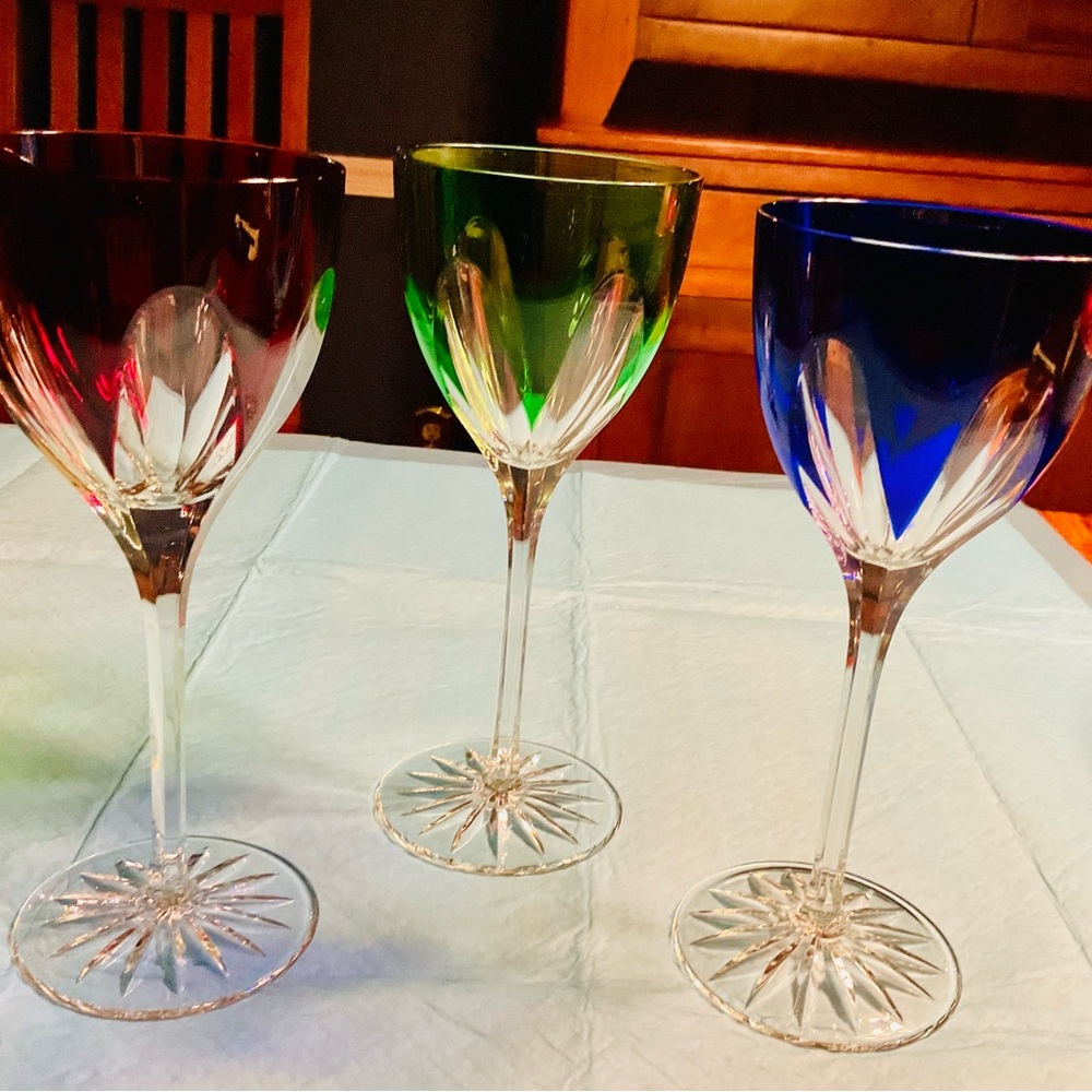 Faberge Regency Multicolor Crystal Water Glasses, set of three.
